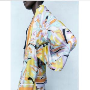 ZARA Satin Kimono With Belt Multicolour Print Orange Lilac Size S Small …